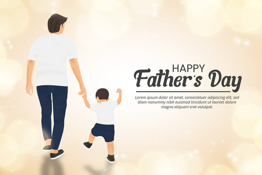 Fathers day background with a father walking and holding his son's hand