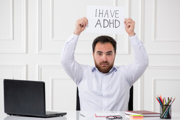 Attention Deficit Hyperactivity Disorder brunette young office worker have a sickness