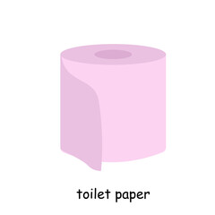 Bathroom elements illustration pink toilet paper in a roll. Bathroom vector illustration