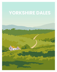 poster landscape illustration of yorkshire dales united kingdom with minimalist style.