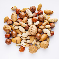 set of different nuts on a white acrylic background