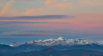 Sunset lights from a viewpoint of the Pyrennes near San Juan de la Peña natural reserve