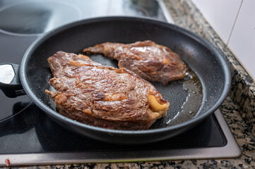 Grilled beef steaks, close up view