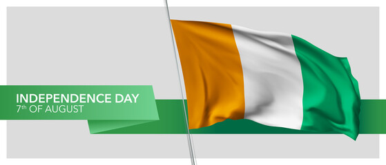 Cote Divoire independence day vector banner, greeting card.