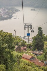 Aerial view of the Annapurna cable car over the Fewa lake in Pokhara, Nepal