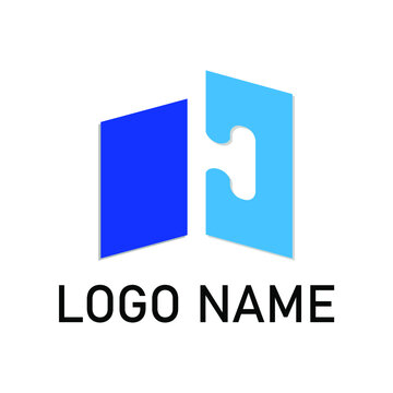 Vector design of a typography brand logotype of buzzle piece and name on white background