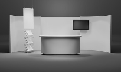 Exhibition Booth, Advertising POS POI Promotion Counter, Retail Trade Stand, 3D Render	