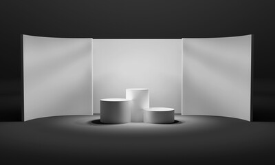 Empty wall backdrop. Background for online event or conference., Studio scene for mockup, 3D render	
