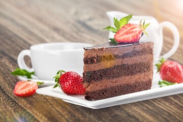 Freshly baked cake served on the table
