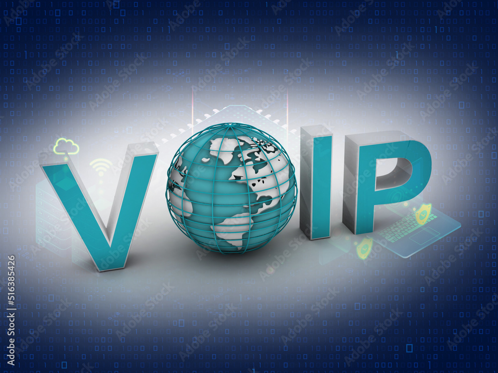 Poster 3d rendering voip with globe in digital background