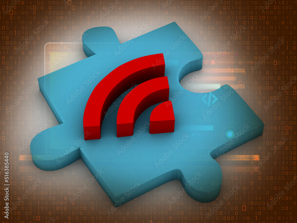 Poster 3d rendering puzzle with wifi sign in digital background