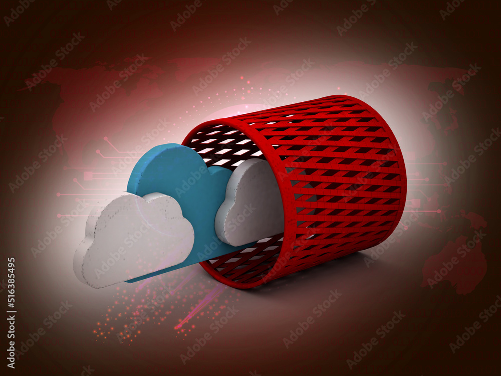 Poster 3d rendering cloud in bin with digital background