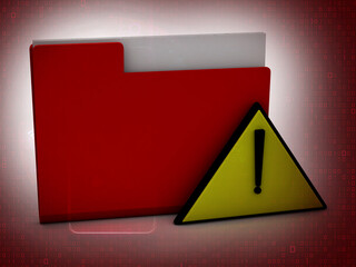 3d rendering folder  with alert sign in digital background