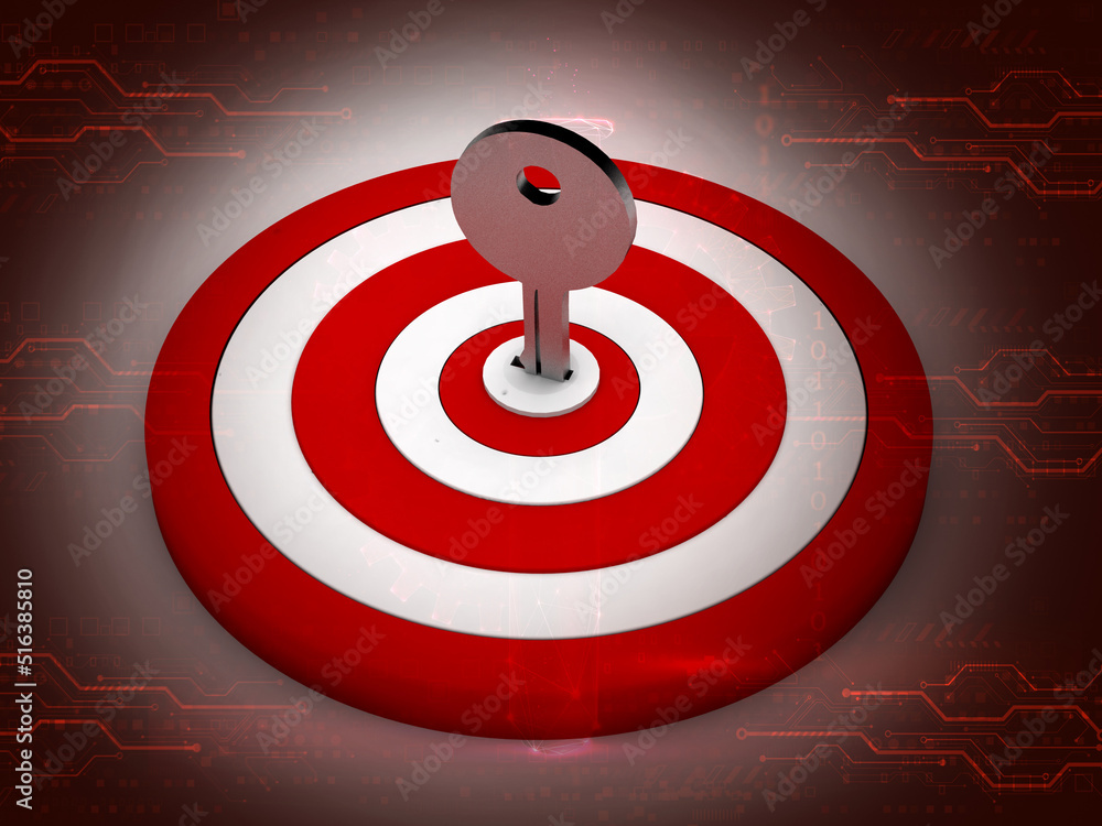 Poster 3d lock on dartboard in digital background