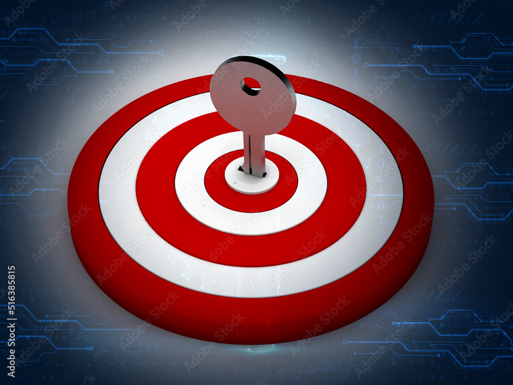 Poster 3d lock on dartboard in digital background