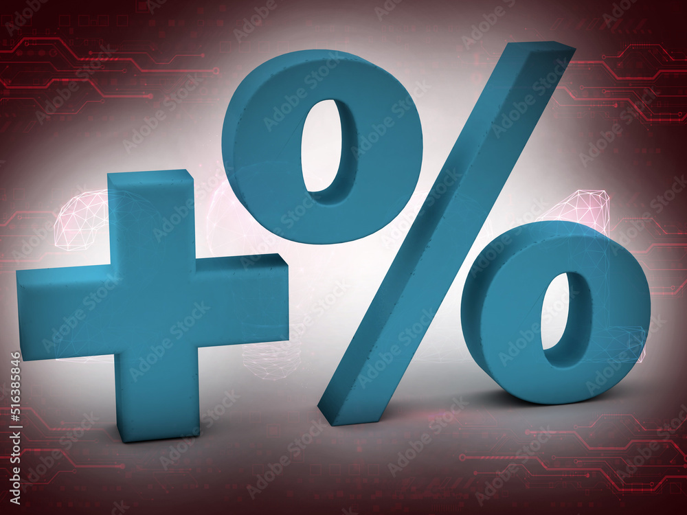 Aufkleber 3d rendering plus and percentage sign in digital background