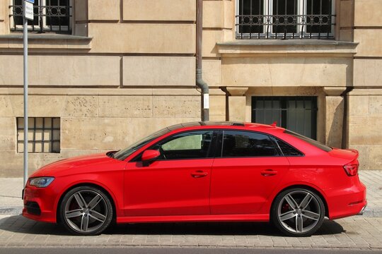 KRAKOW, POLAND - AUGUST 28, 2018: Audi S3 high end car parked in Krakow. Poland has 33 million registered motor vehicles.