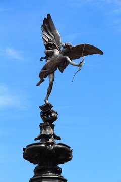 London, UK - Eros statue at Piccadilly Circus. Official name: Angel of Peace.