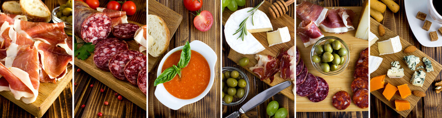 Collage of popular spanish food, lunch and snack. Close-up.