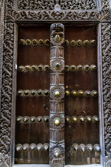 Traditional wooden door is a Stone town. Zanzibar, Tanzania