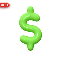 Green dollar symbol. Peso sign capital S. Realistic 3d design In plastic cartoon style. Icon isolated on white background. Vector illustration