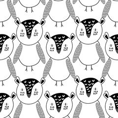 Seamless Scandinavian drawing. Vector children's background with a owl. Design for prints, shirts and posters.