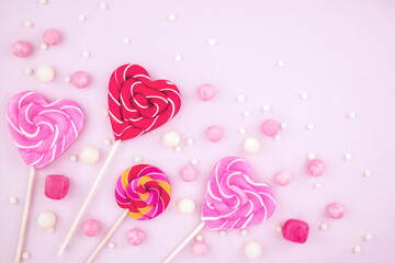 Lots of sweets, lollipops, dragees and marshmallows. Sweet and sugar make tooth decay and obesity....