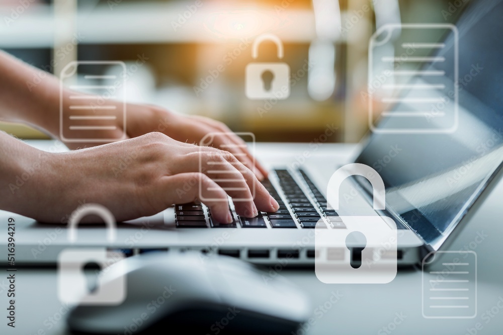 Poster digital key and privacy management policy for file data transfer, cyber security awareness concept