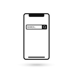 Mobile phone flat design icon with search bar sign.