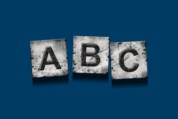 Letter A B C, isolated on dark blue background. Education.Design element.