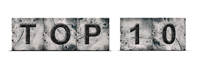Top 10, words, isolated on a white background. Alphabet on stone blocks.Rating. Rating concept.