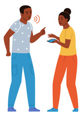 Couple disagreement talk. Negative problem discussion concept