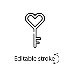 Heart key line icon. Secret concept. Wedding tradition of hanging lock. Love symbol. Valentines day. Vector illustration