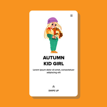 autumn kid girl vector. happy child, fun fall, park joy nature autumn kid girl web flat cartoon illustration