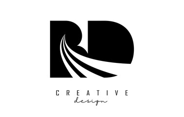 Creative black letters BD b d logo with leading lines and road concept design. Letters with geometric design.
