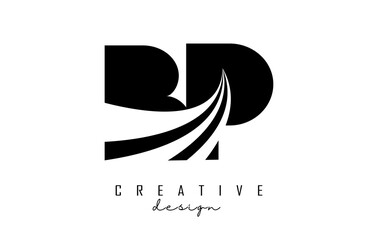 Creative black letters BP b p logo with leading lines and road concept design. Letters with geometric design.