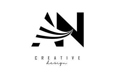 Fototapeta premium Creative black letters AN A N logo with leading lines and road concept design. Letters with geometric design.