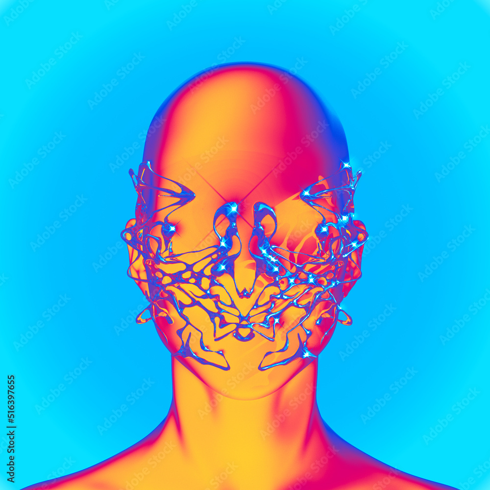 Poster abstract concept sculpture illustration from 3d rendering of front view female figure with anonymous
