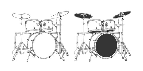 Obraz premium Drum set. Hand-drawn drums. Professional Drums. Hand drawn style. Vector illustration