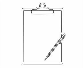 Continuous one line drawing of   clipboard paper and pen isolated in continuous line art style vector