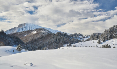 Fototapeta na wymiar The Anso valley in Spanish Pyrenees after a big snow storm..