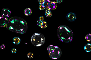 Soap bubbles isolated on a black background