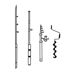 fishing rods, fishing drill. Vector Illustration for printing, backgrounds, covers, packaging, greeting cards, posters, stickers, textile and seasonal design. Isolated on white background