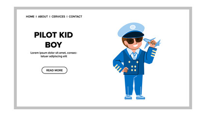 pilot kid boy vector. dream play, happy fun travel, idea adventure pilot kid boy web flat cartoon illustration