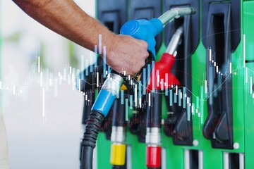 Gas station with filling pistols on background