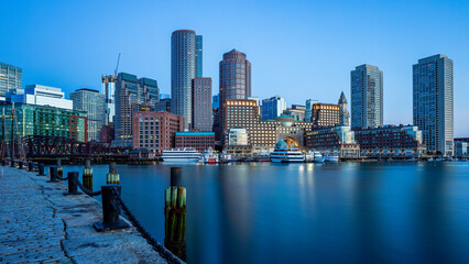Fototapeta na wymiar Boston Massachusetts Waterfront Seaport Cityscape Architecture Dawn