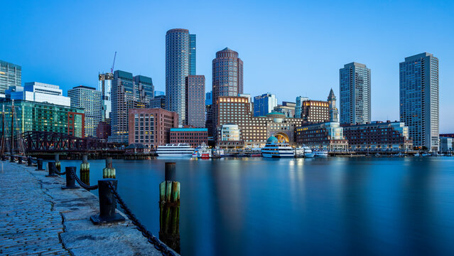 Boston Massachusetts Waterfront Seaport Cityscape Architecture Dawn