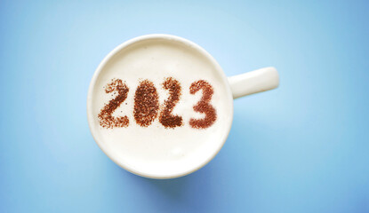 2023 goal. New Year. Coffee cup top view