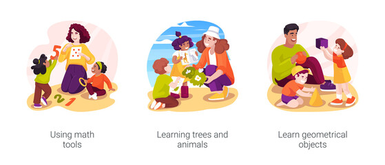 Mental skills development isolated cartoon vector illustration set