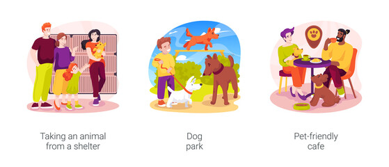 Life with a dog isolated cartoon vector illustration set